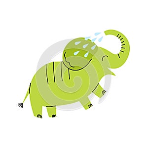 Cartoon Character Green Cute Elephant Baby. Vector