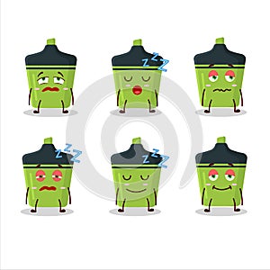 Cartoon character of green highlighter with sleepy expression