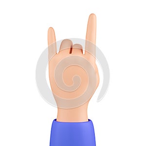 Cartoon character hand, rock gesture. Index and ring fingers up
