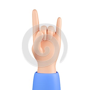 Cartoon character hand, rock gesture. Index and ring fingers up.