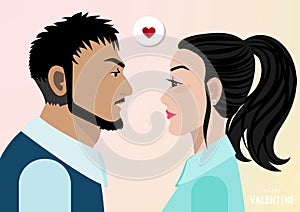 Cartoon character, Handsome man and beautiful lady face confront together Vector illustration