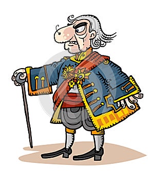 Cartoon character in historical costume.