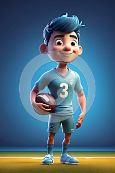 Cartoon Character Holding Football on Field. Generative AI.