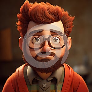 Realistic 3d Cartoon Character: Lu With Beard, Sweater, And Glasses photo