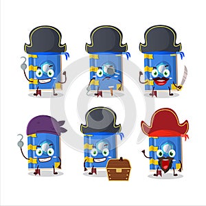 Cartoon character of ice book of magic with various pirates emoticons