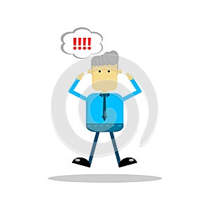 Cartoon character illustration of a businessman, with an expression of surprise or panic, perfect for business infographics and of