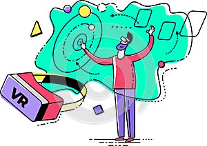 Cartoon character illustration for web design, presentation, infographic, landing page: IT, Internet, virtual reality. photo