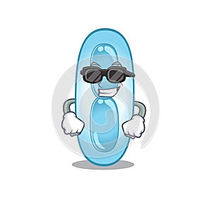 Cartoon character of klebsiella pneumoniae wearing classy black glasses