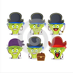 Cartoon character of lettuge with various pirates emoticons