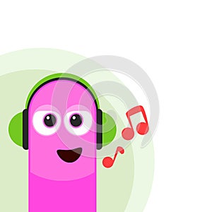 Cartoon character listening music with headphone