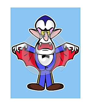 Cartoon character little funny fearsome vampire raised his hands to the sides Halloween