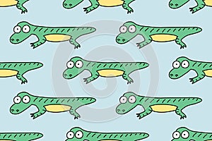 Cartoon Character Lizard. Seamless pattern. Cartoon funny doodle reptile. Hand-drawn vector illustration isolated on a white