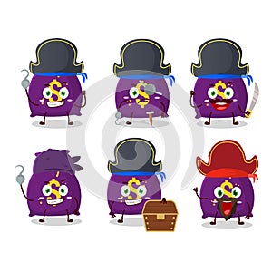 Cartoon character of magic money sack with various pirates emoticons