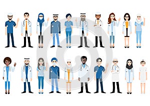 Cartoon character with medical team and staff vector illustration