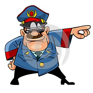 Cartoon character menacing police indicates hand