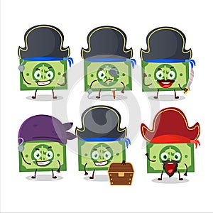 Cartoon character of money with various pirates emoticons
