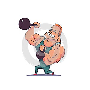 Cartoon Character Muscle man with Kettlebells. Vector