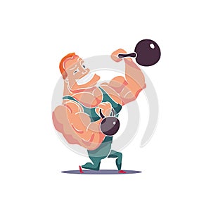 Cartoon Character Muscle man with Kettlebells. Vector