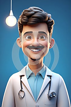 Cartoon Character With Mustache and Stethoscope Examining Patients. Generative AI.