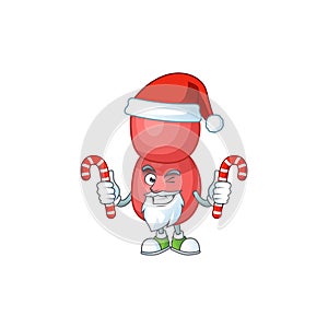 Cartoon character of neisseria gonorrhoeae as a Santa having candies