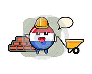Cartoon character of netherlands flag badge as a builder