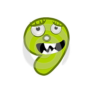 Cartoon Character Number Nine Monster, vector numerical 9.