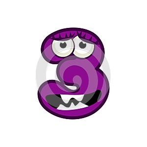 Cartoon Character Number Three Monster, vector numerical 3.