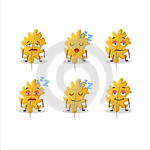 Cartoon character of oak yellow leaf angel with sleepy expression