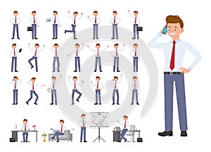 Cartoon character of office man different poses, emotions design set