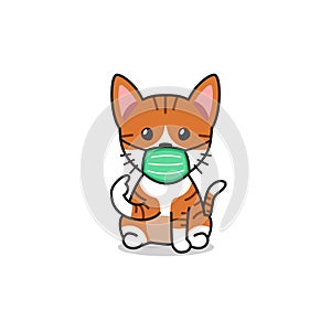 Cartoon character orange tabby cat wearing protective face mask