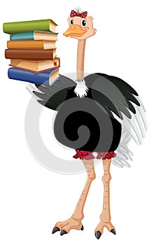 Cartoon Character of Ostrich  Holding Books on One hand