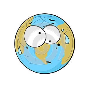 Cartoon character of our tired and sad planet Earth.