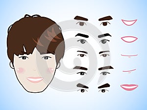 Cartoon character pack facial emotions design elements isolated vector illustration