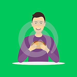 Cartoon Character Person Eating Fast Food. Vector