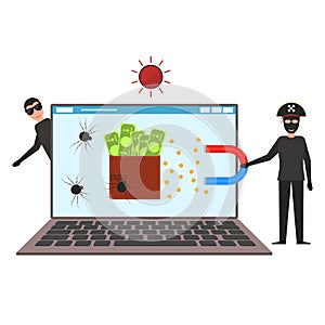 Cartoon Character Person Internet Hacker Concept. Vector