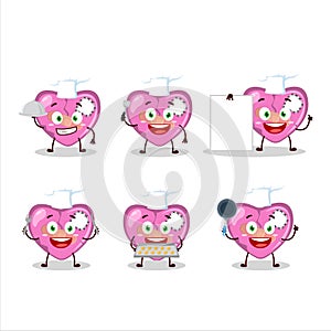 Cartoon character of pink broken heart love with various chef emoticons