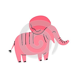 Cartoon Character Pink Cute Elephant Baby. Vector