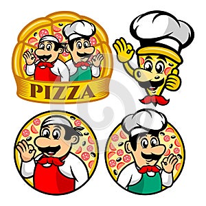 Cartoon character Pizza and chef logo