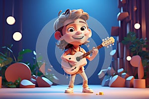 Cartoon Character Playing Guitar on Stage, Fun and Musical Entertainment for All Ages. Generative AI.