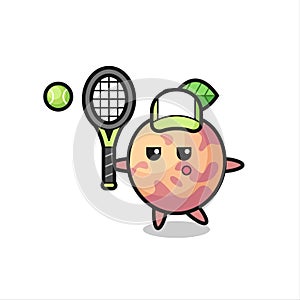 Cartoon character of pluot fruit as a tennis player