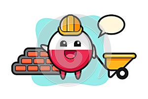 Cartoon character of poland flag badge as a builder