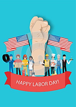 Cartoon character with professional worker in Labor day festival design vector