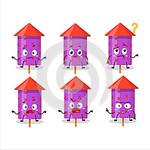 Cartoon character of purple firecracker with what expression