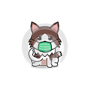 Cartoon character ragamuffin cat wearing protective face mask