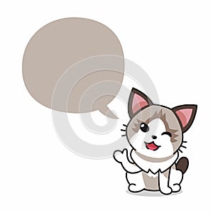 Cartoon character ragdoll cat with speech bubble