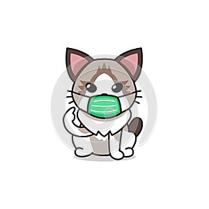 Cartoon character ragdoll cat wearing protective face mask