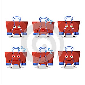 Cartoon character of red binder clip with sleepy expression