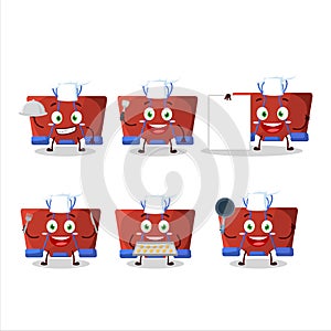 Cartoon character of red binder clip with various chef emoticons