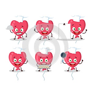 Cartoon character of Red love baloon with various chef emoticons