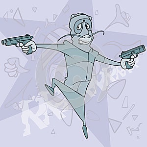 Cartoon character robber threatens with two pistols